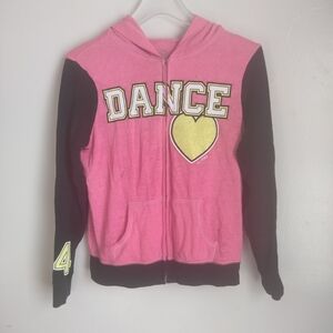 Justice Pink and Black Dance Zip-Up with Gold Heart